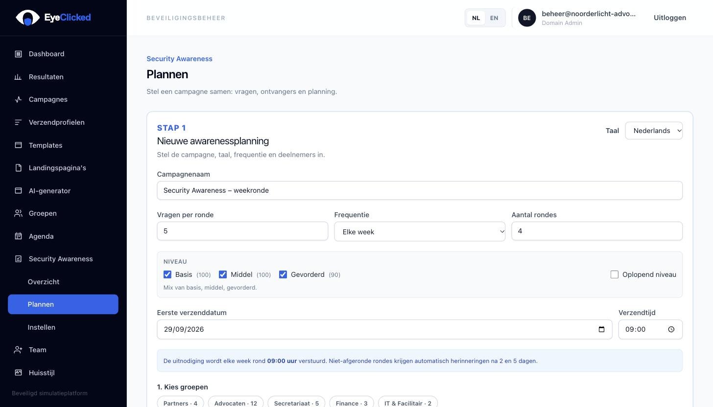 EyeClicked awarenessplanning met fictieve demonstratiegegevens