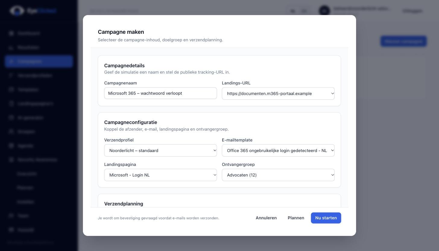EyeClicked campagne aanmaken met fictieve demonstratiegegevens